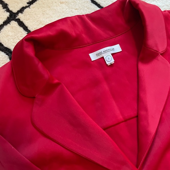 NWT Good American Red Cheetah Satin Pajama Set Crop Shirt Size 3 - Picture 8 of 13